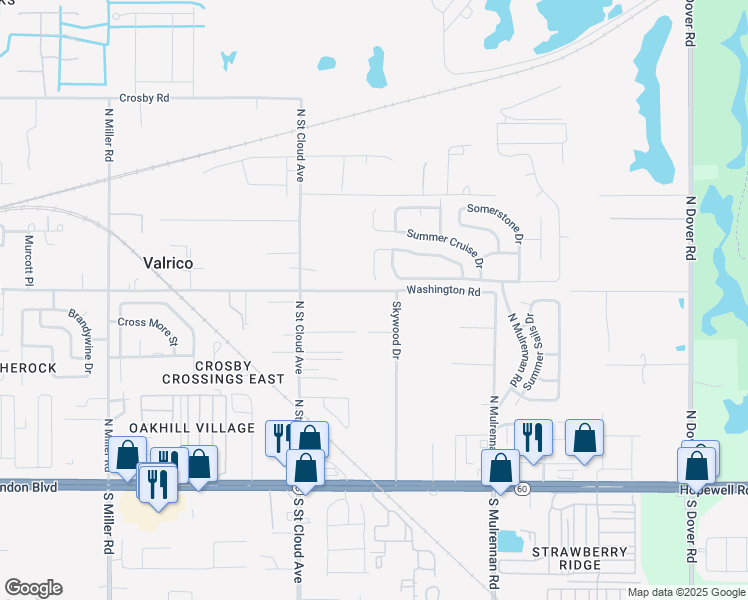 map of restaurants, bars, coffee shops, grocery stores, and more near 3027 Washington Road in Valrico