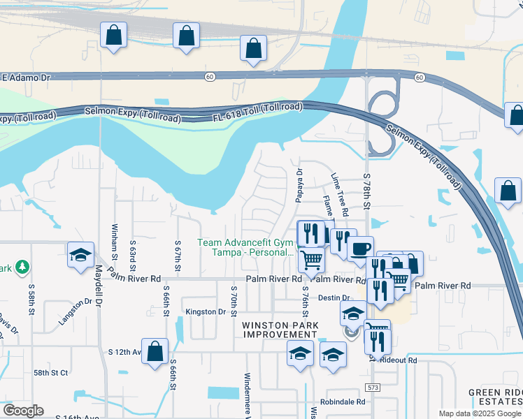 map of restaurants, bars, coffee shops, grocery stores, and more near 7013 Grand Rapids Drive in Tampa