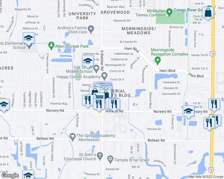 map of restaurants, bars, coffee shops, grocery stores, and more near in Clearwater