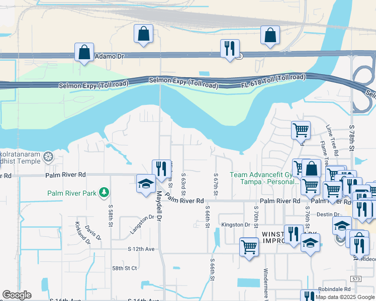 map of restaurants, bars, coffee shops, grocery stores, and more near 512 South 63rd Street in Tampa