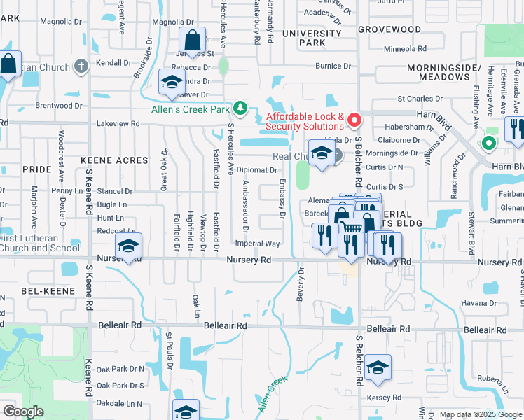 map of restaurants, bars, coffee shops, grocery stores, and more near 2076 Attache Court in Clearwater
