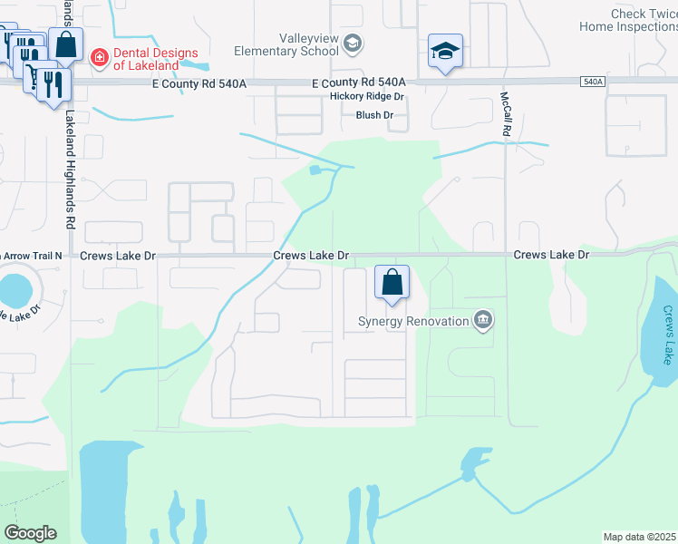 map of restaurants, bars, coffee shops, grocery stores, and more near 6707 High Knoll Drive in Lakeland