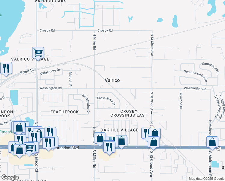 map of restaurants, bars, coffee shops, grocery stores, and more near 436 Westchester Hills Lane in Valrico