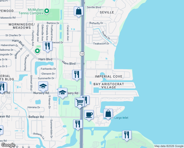map of restaurants, bars, coffee shops, grocery stores, and more near 19029 US Highway 19 North in Clearwater