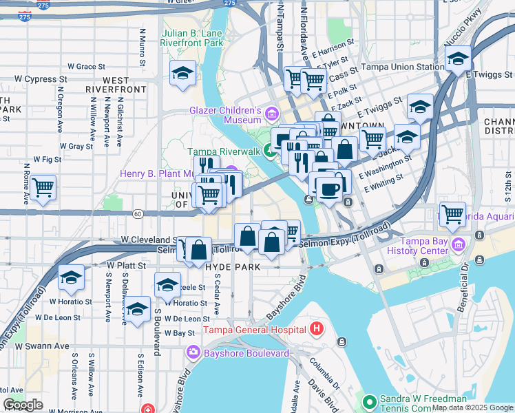 map of restaurants, bars, coffee shops, grocery stores, and more near 8136 Keller Street in Tampa