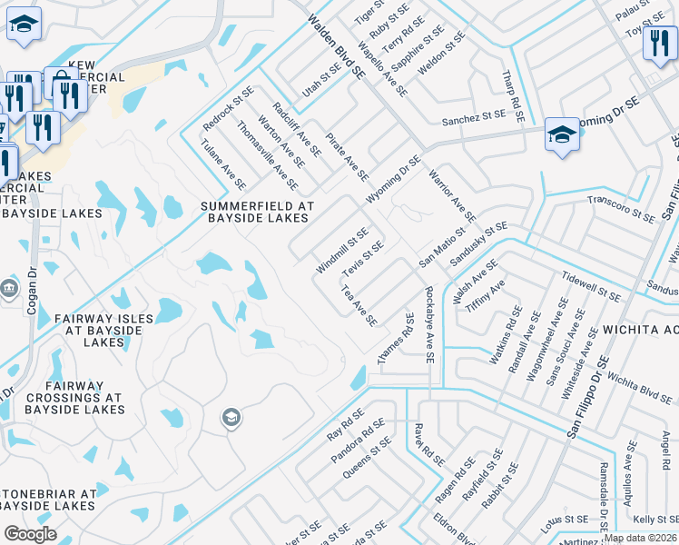 map of restaurants, bars, coffee shops, grocery stores, and more near 1017 Tevis Street Southeast in Palm Bay