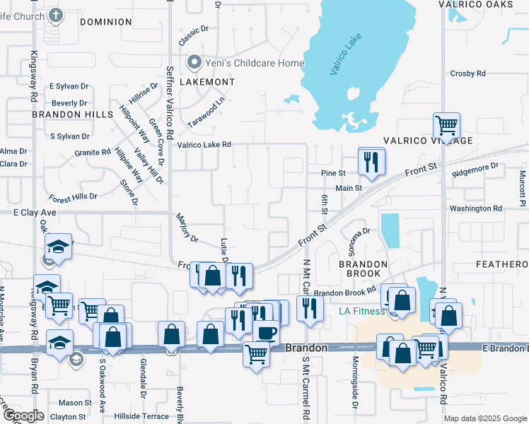 map of restaurants, bars, coffee shops, grocery stores, and more near 441 Dunaway Drive in Valrico