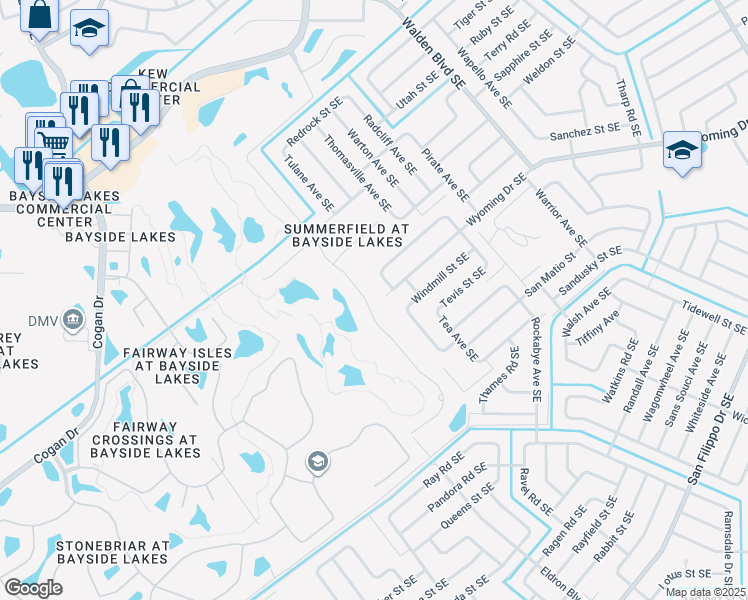 map of restaurants, bars, coffee shops, grocery stores, and more near 2067 Windbrook Drive in Palm Bay