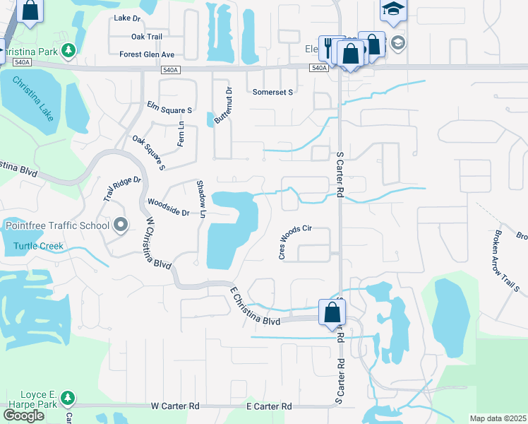 map of restaurants, bars, coffee shops, grocery stores, and more near 905 Ashton Oaks Circle in Lakeland