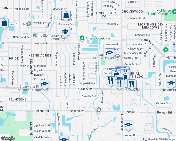 map of restaurants, bars, coffee shops, grocery stores, and more near 2076 Attache Court in Clearwater