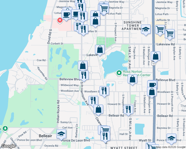 map of restaurants, bars, coffee shops, grocery stores, and more near 1440 Hamlet Avenue in Clearwater