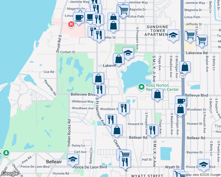 map of restaurants, bars, coffee shops, grocery stores, and more near 1440 Hamlet Avenue in Clearwater