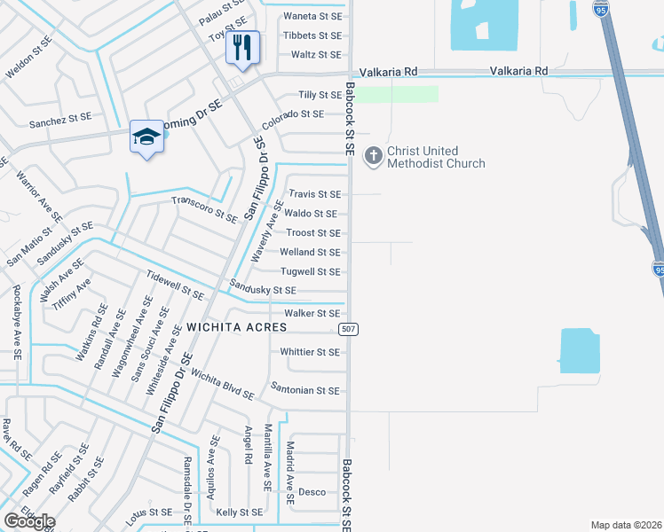 map of restaurants, bars, coffee shops, grocery stores, and more near 1681 Tugwell Street Southeast in Palm Bay