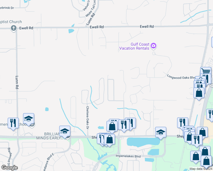 map of restaurants, bars, coffee shops, grocery stores, and more near 6577 Shepherd Oaks Street in Lakeland