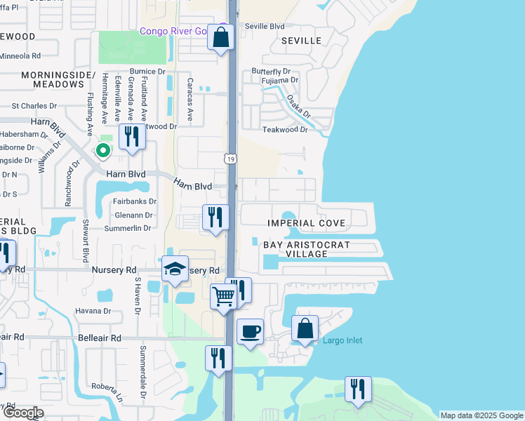 map of restaurants, bars, coffee shops, grocery stores, and more near 19029 US Highway 19 North in Clearwater