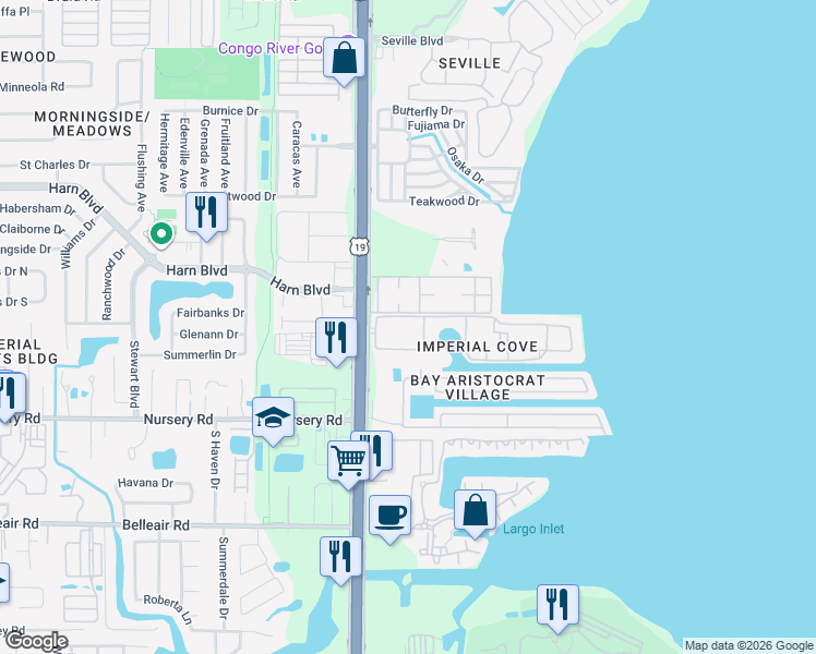 map of restaurants, bars, coffee shops, grocery stores, and more near 19029 US Highway 19 North in Clearwater