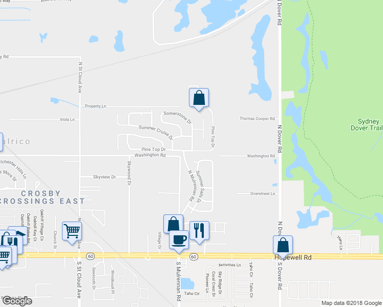 map of restaurants, bars, coffee shops, grocery stores, and more near 3305 Pine Top Drive in Valrico