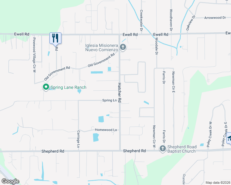 map of restaurants, bars, coffee shops, grocery stores, and more near 4215 Spring Lane in Lakeland