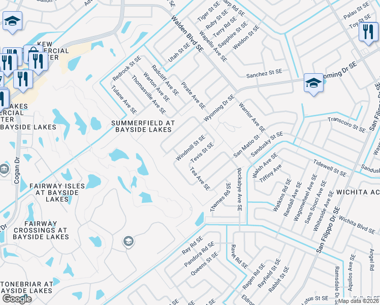 map of restaurants, bars, coffee shops, grocery stores, and more near 1017 Tevis Street Southeast in Palm Bay