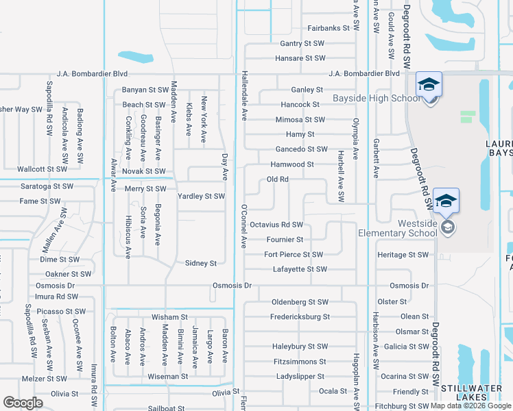 map of restaurants, bars, coffee shops, grocery stores, and more near 2235 Gascon Road Southwest in Palm Bay