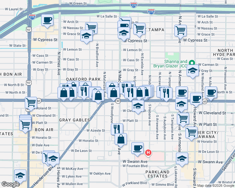 map of restaurants, bars, coffee shops, grocery stores, and more near in Tampa
