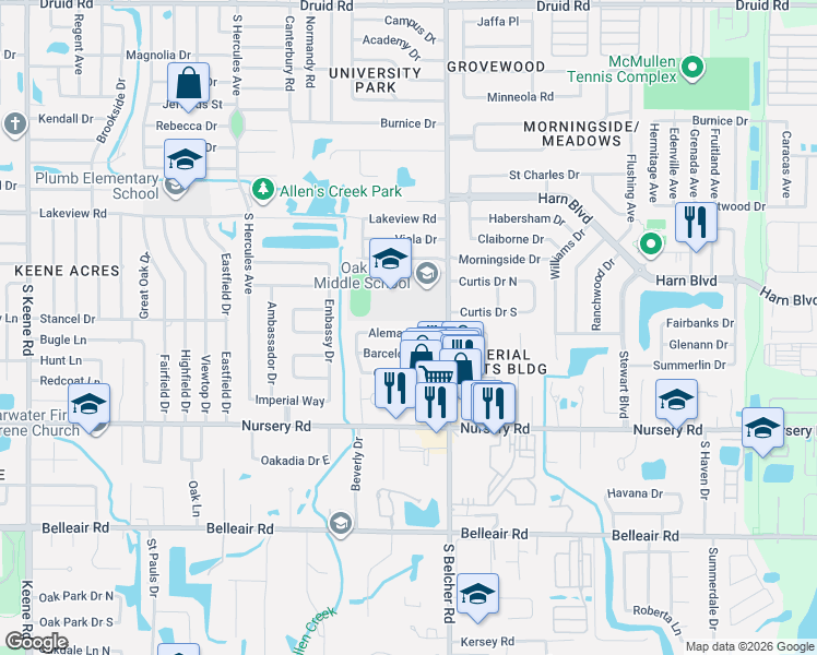 map of restaurants, bars, coffee shops, grocery stores, and more near 2160 Alemanda Drive in Clearwater