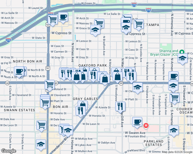 map of restaurants, bars, coffee shops, grocery stores, and more near in Tampa