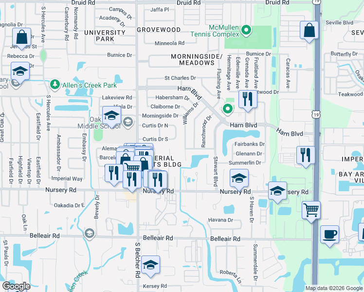 map of restaurants, bars, coffee shops, grocery stores, and more near 1381 Williams Court in Clearwater