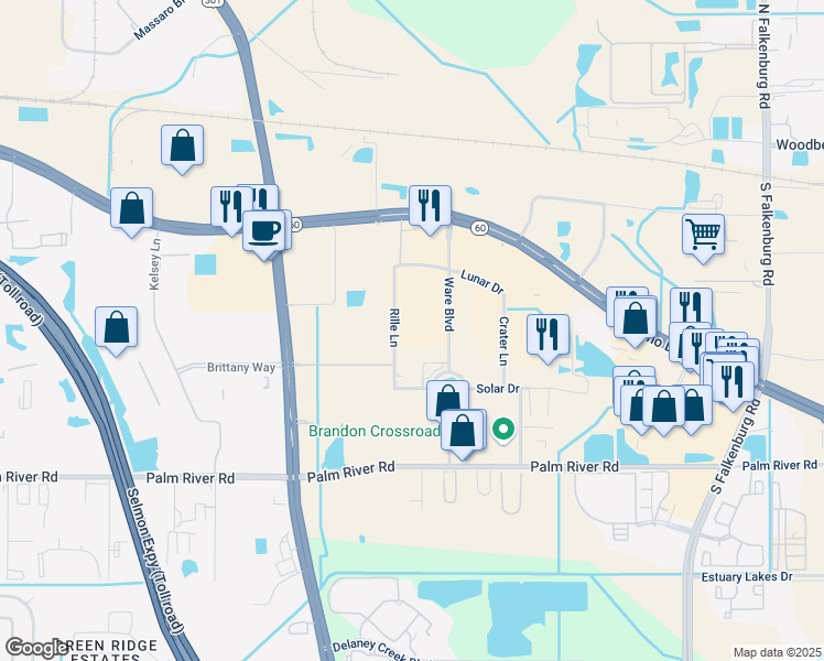 map of restaurants, bars, coffee shops, grocery stores, and more near 9325 Bay Plaza Boulevard in Tampa