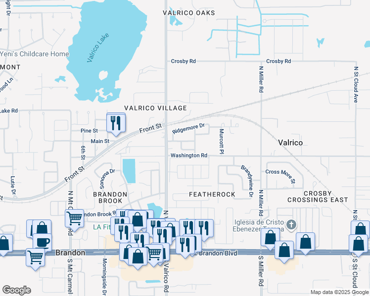 map of restaurants, bars, coffee shops, grocery stores, and more near 2108 Intervista Lane in Valrico
