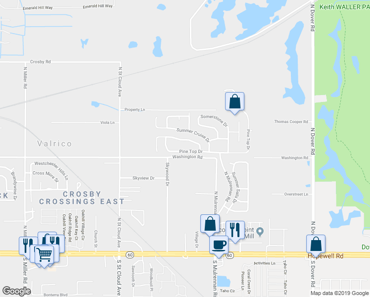 map of restaurants, bars, coffee shops, grocery stores, and more near 3136 Pine Top Drive in Valrico