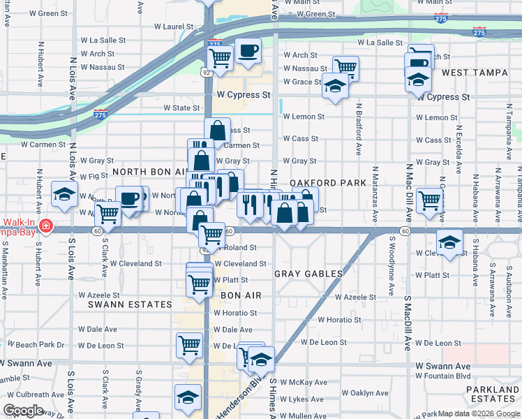 map of restaurants, bars, coffee shops, grocery stores, and more near 218 North Clearview Avenue in Tampa
