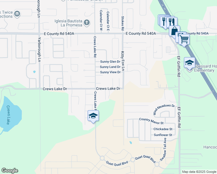 map of restaurants, bars, coffee shops, grocery stores, and more near 5930 Crews Lake Drive in Lakeland