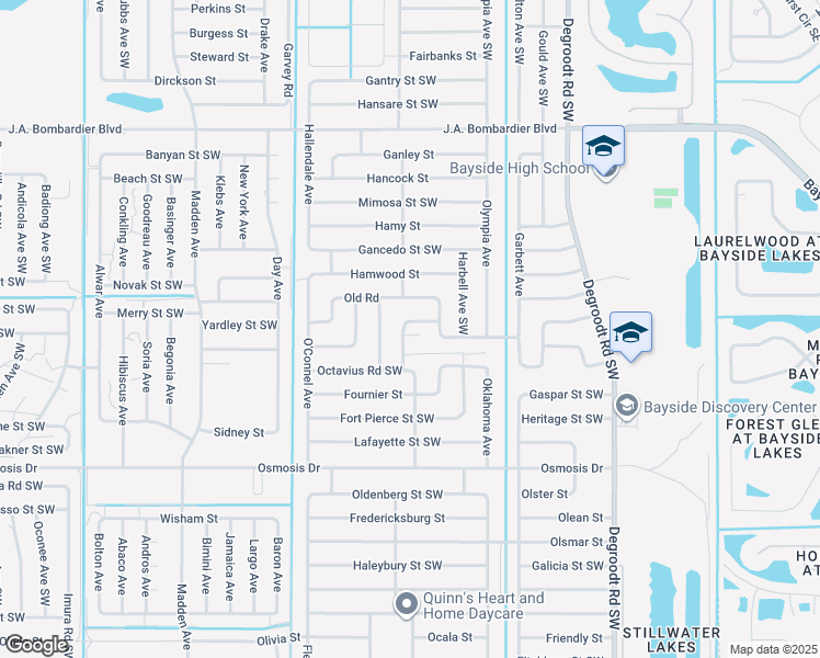 map of restaurants, bars, coffee shops, grocery stores, and more near 2141 Gandy Road Southwest in Palm Bay