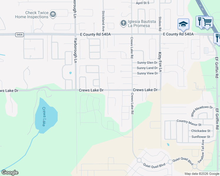 map of restaurants, bars, coffee shops, grocery stores, and more near 3933 Lemon Tree Court in Lakeland