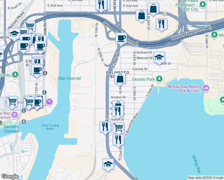 map of restaurants, bars, coffee shops, grocery stores, and more near 2014 Linsey Street in Tampa