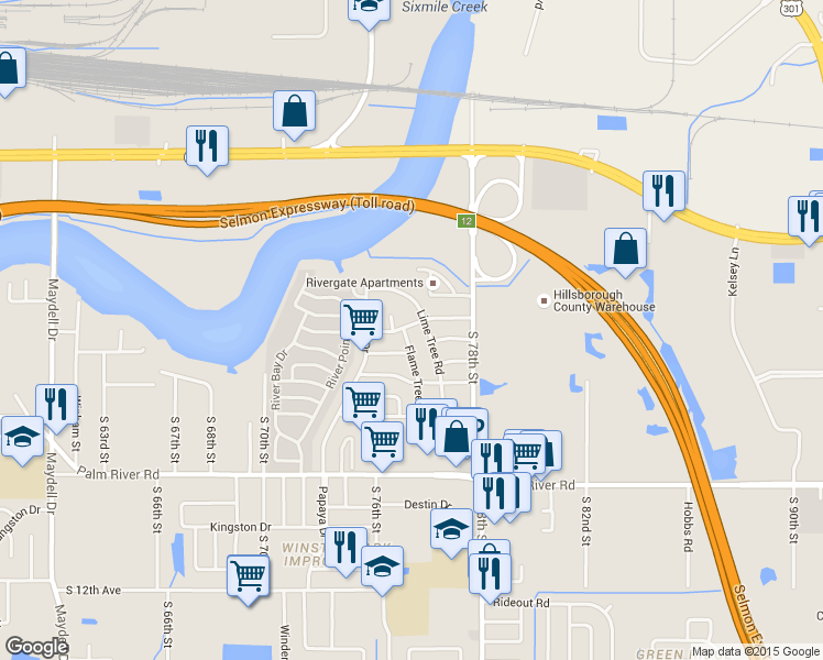 map of restaurants, bars, coffee shops, grocery stores, and more near 7608 Coral Vine Lane in Tampa