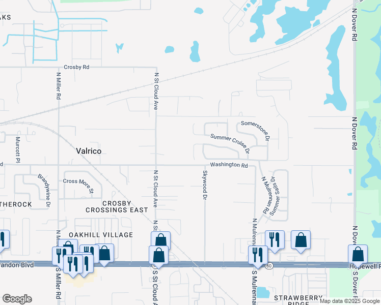 map of restaurants, bars, coffee shops, grocery stores, and more near 3012 Summer House Drive in Valrico