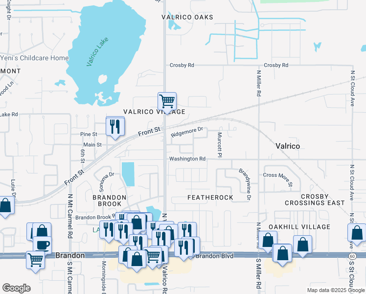 map of restaurants, bars, coffee shops, grocery stores, and more near 2115 Valrico Vista Drive in Valrico