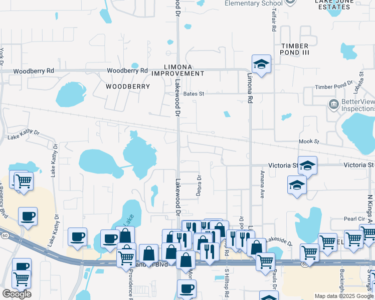 map of restaurants, bars, coffee shops, grocery stores, and more near 516 Golden Tree Place in Brandon