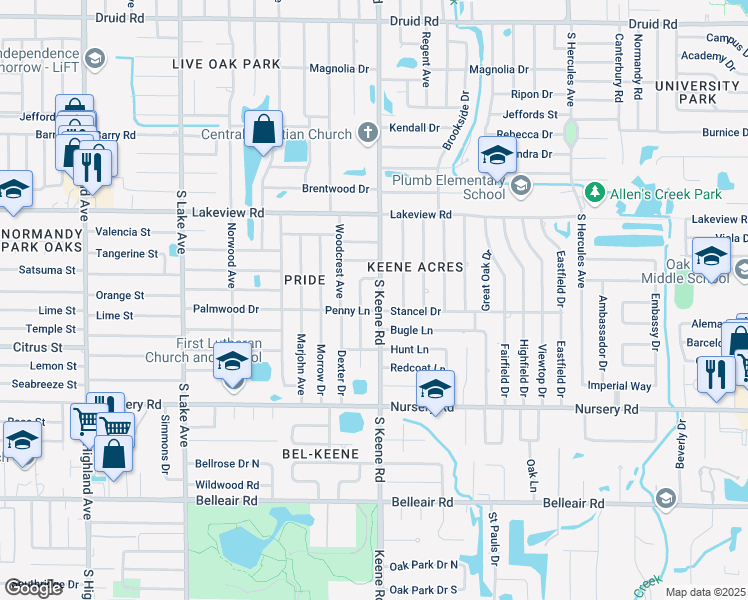 map of restaurants, bars, coffee shops, grocery stores, and more near 1364 South Keene Road in Clearwater