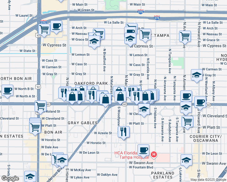 map of restaurants, bars, coffee shops, grocery stores, and more near 208 North Matanzas Avenue in Tampa