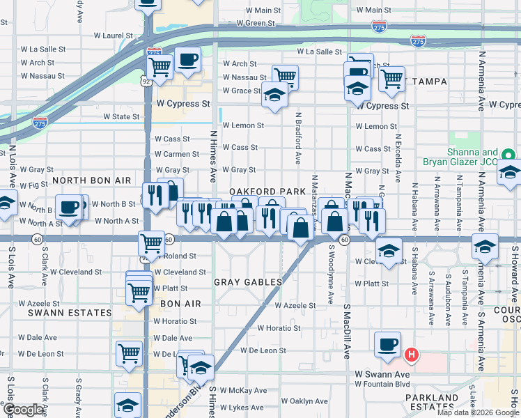 map of restaurants, bars, coffee shops, grocery stores, and more near 206 North Beverly Avenue in Tampa