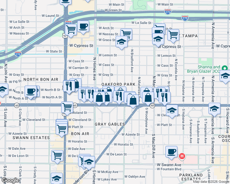 map of restaurants, bars, coffee shops, grocery stores, and more near 206 North Beverly Avenue in Tampa