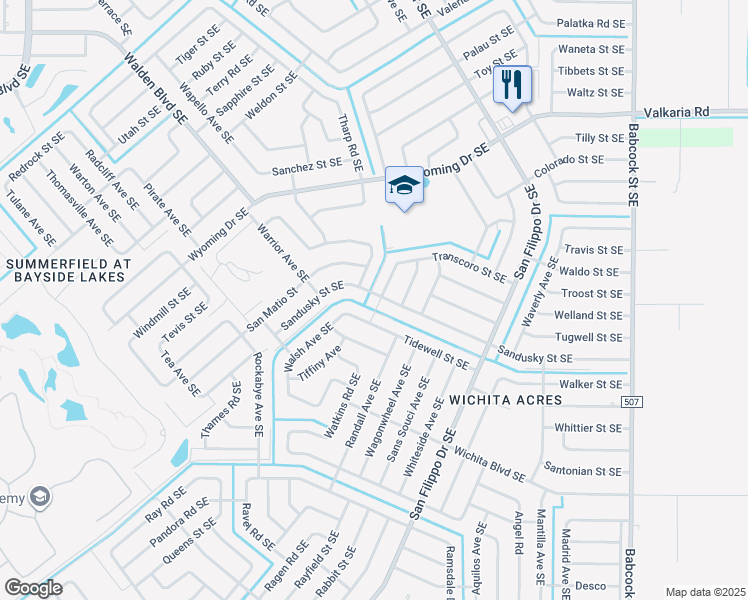 map of restaurants, bars, coffee shops, grocery stores, and more near 1298 Sandusky Street Southeast in Palm Bay
