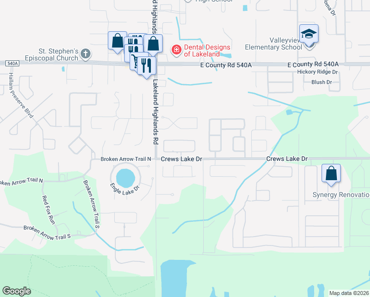 map of restaurants, bars, coffee shops, grocery stores, and more near 2376 Chesterfield Cir in Lakeland
