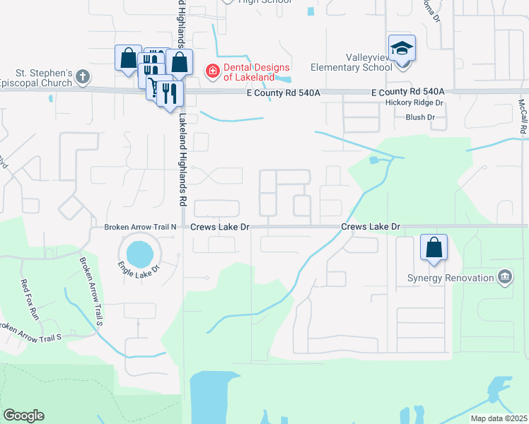 map of restaurants, bars, coffee shops, grocery stores, and more near 6548 Crews Lake Hills Loop West in Lakeland