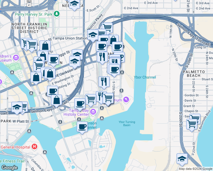 map of restaurants, bars, coffee shops, grocery stores, and more near 1226 East Cumberland Avenue in Tampa