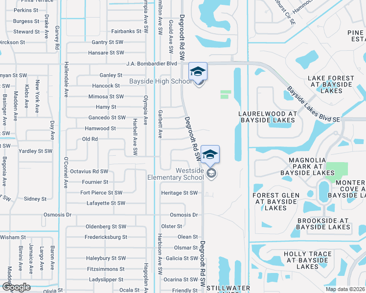 map of restaurants, bars, coffee shops, grocery stores, and more near 323 Hanford Rd SW in Palm Bay
