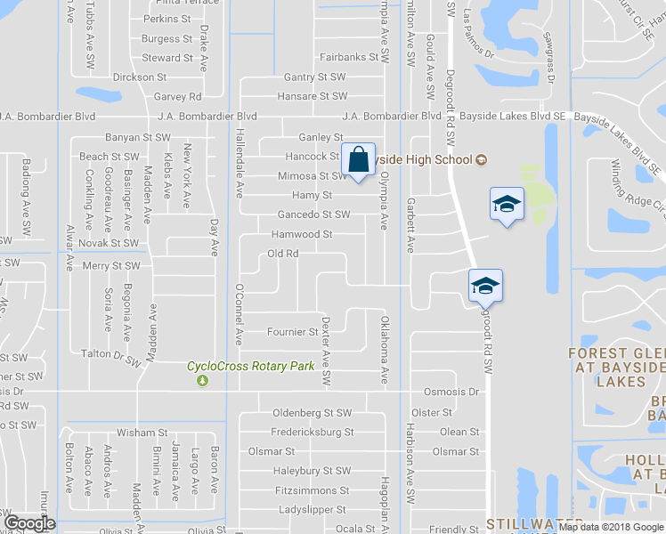 map of restaurants, bars, coffee shops, grocery stores, and more near 2110 Gandy Road Southwest in Palm Bay
